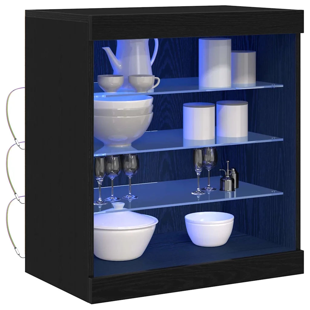 Madia LED Rovere Nero 60,5 x 37 x 67 cm Legno multistrato 863044