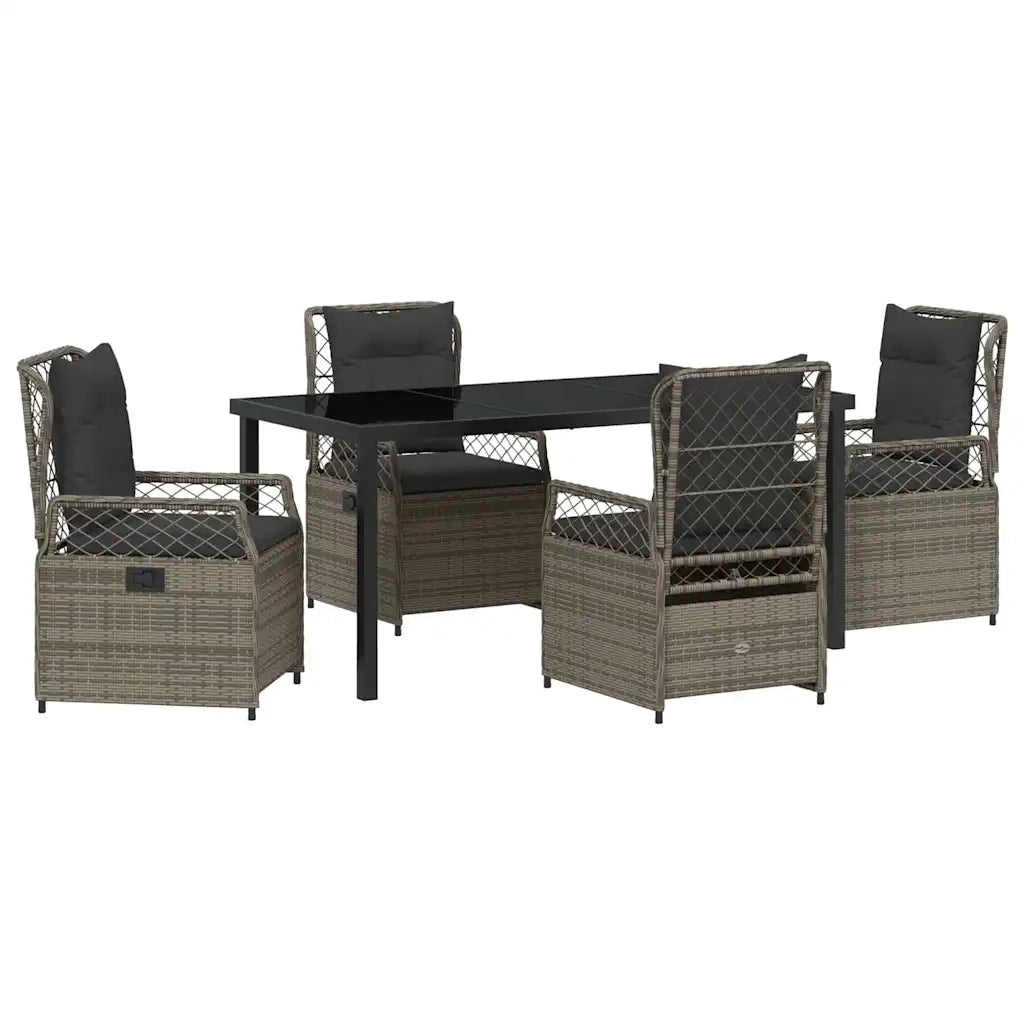Set da Pranzo per Giardino 5 pcs Grigio polyrattan