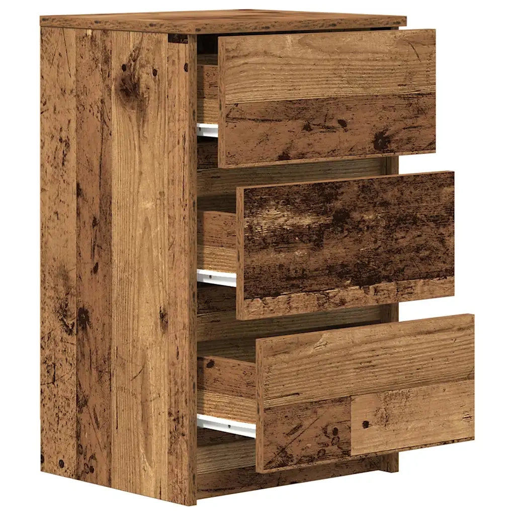 Set di 2 Comodini | Armadio da Notte | Mobiletto da notte con 3 Cassetti Legno Antico 39x35x65 cm