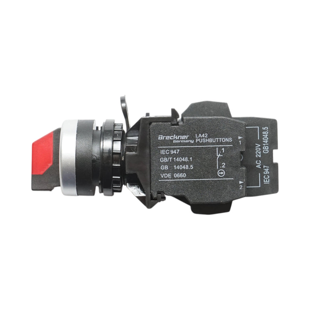 Selettore luminoso 220V AC LED rosso con 2 posizioni 1NO+1NC, 10A/600V AC, 1A/250V DC LA42 Breckner Germany
