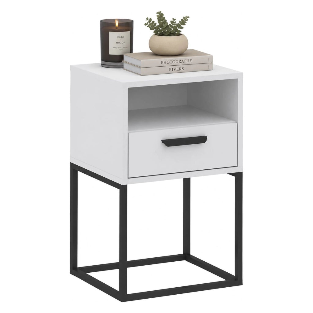Lehadasa, Comodino un Ripiano, 40x39x65h cm Bianco