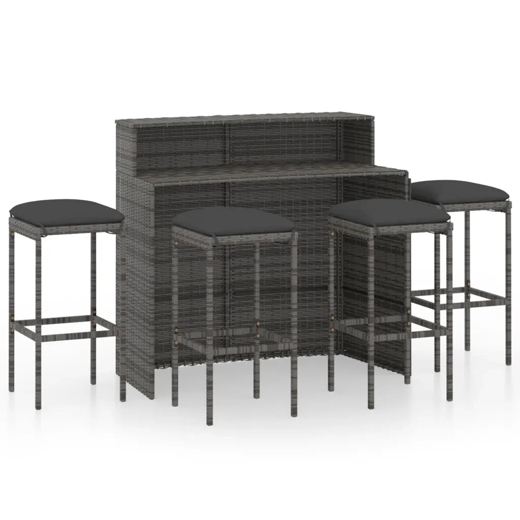 Set Bar da Giardino 5 pz con Cuscini Grigio