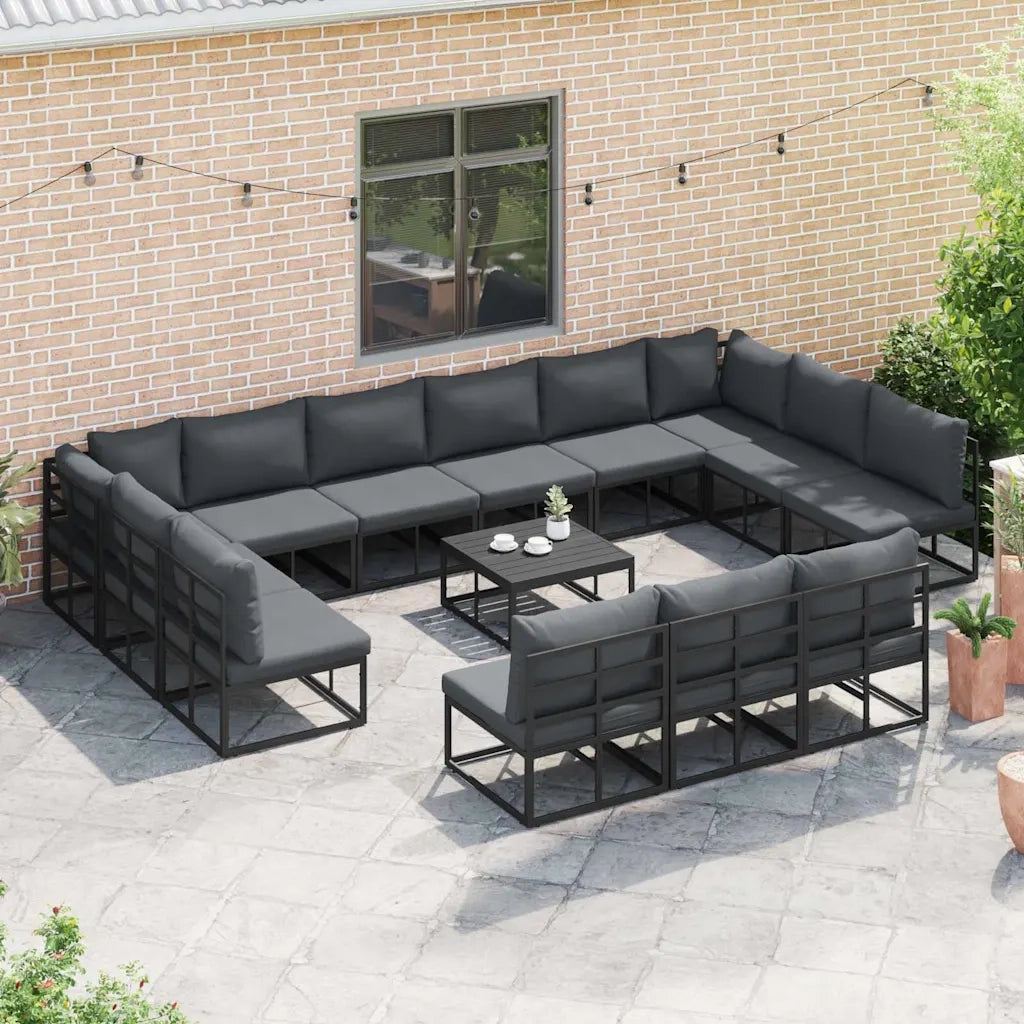 Set Divano da Giardino con cuscino 13 pcs Nero Alluminio