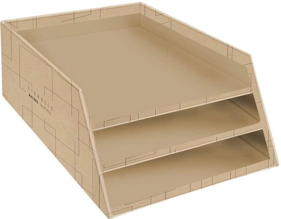 4-pack di contenitori per lettere in cartone extra resistente con 3 cassetti per fogli A4+ - 35 x 25 x 19 cm - colore marrone con motivi geometrici - riciclabile