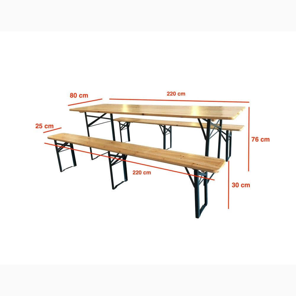 Set Birreria Tavolo + 2 Panche 80x220 in Legno Naturale Richiudibile Salvaspazio