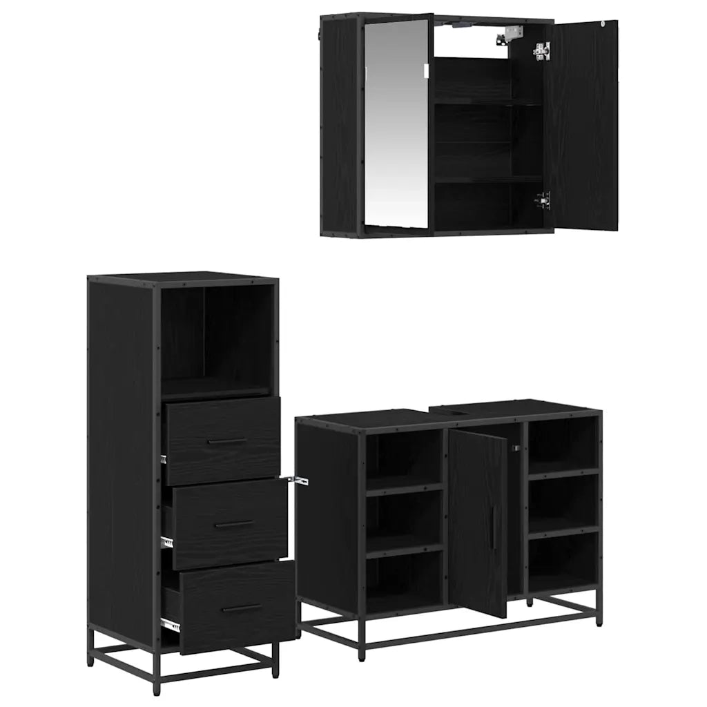 Set di mobili per il bagno con cassetto 3 pcs Legno vecchio 3402491