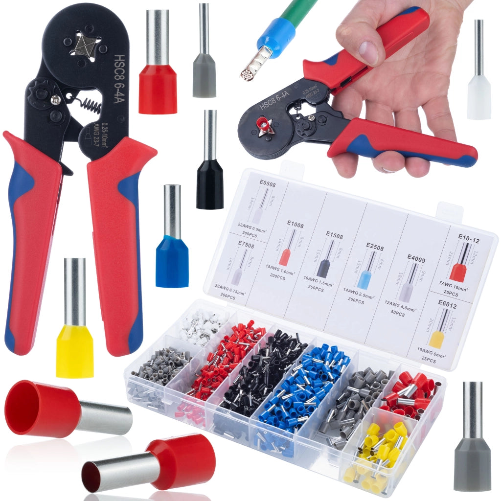 Pinza Crimpatrice per Capicorda Isolati – Set con 1200 Capicorda | Gamma 0.25-10.0 mm²