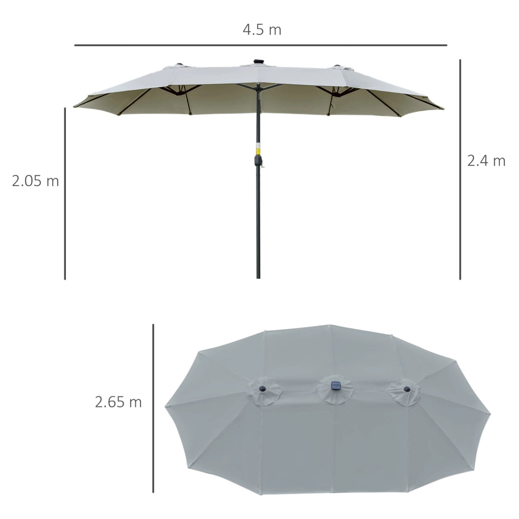 Ombrellone da Giardino Doppio con Luci LED ¨C Minimal ¨C Grigio Chiaro 4.5m
