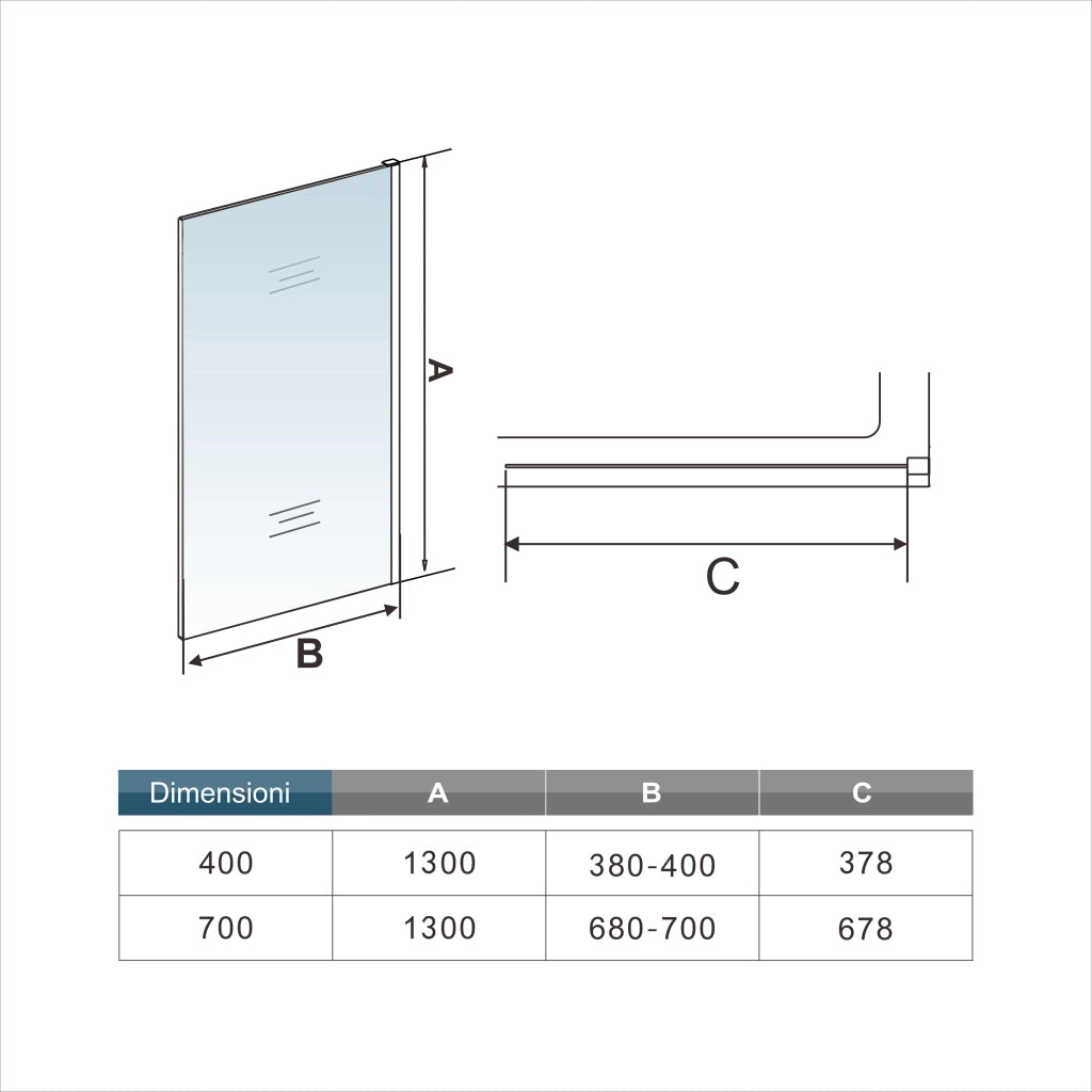 Parete Doccia Per Vasca 40x130 cm Sopravasca Walk in Vetro Temperato 5 mm Trasparente Anticalcare Telaio Nero Opaco