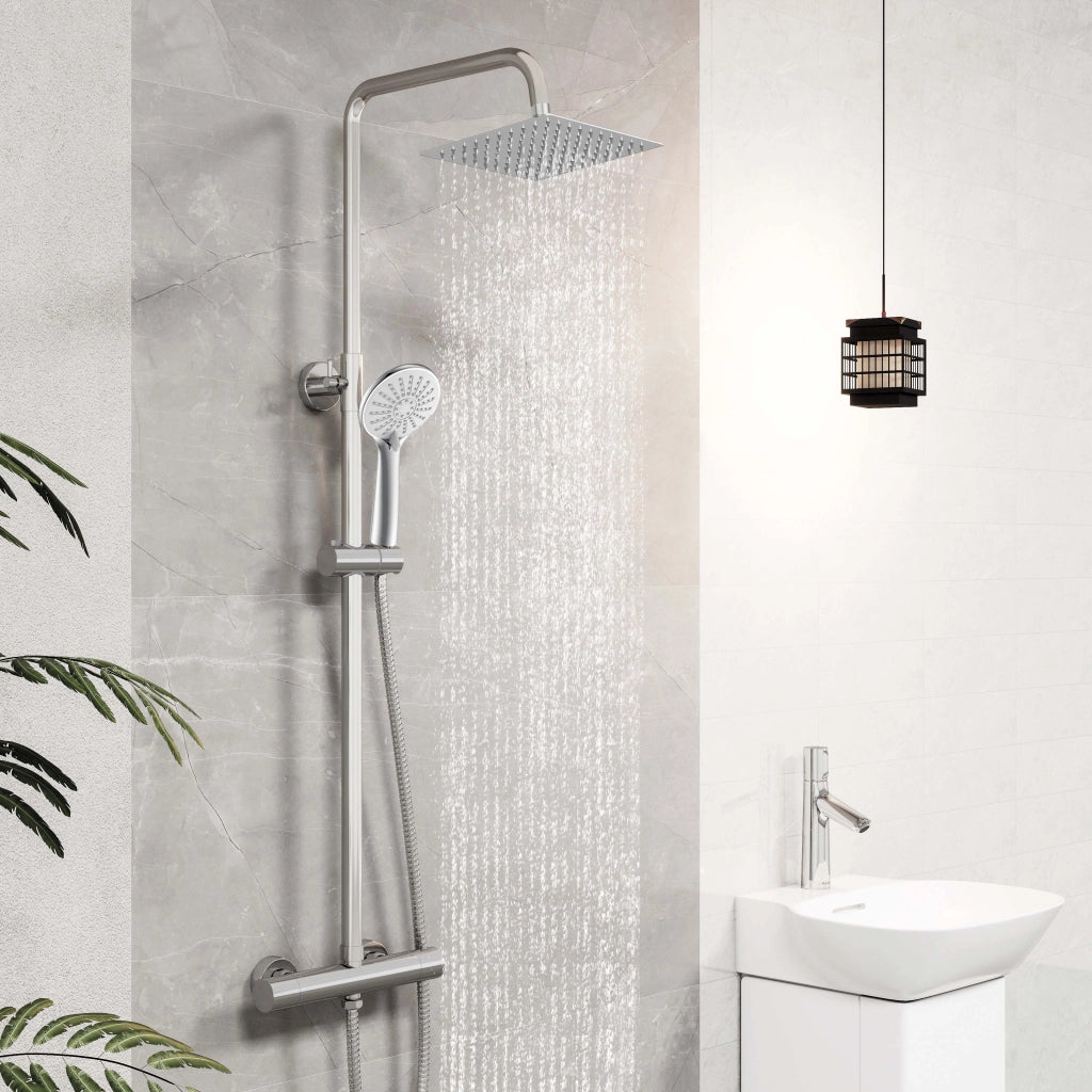Colonna doccia con miscelatore, kit completo di doccia a pioggia, soffione doccia 20 x20 cm e doccetta 3 getti, asta doccia, cromato
