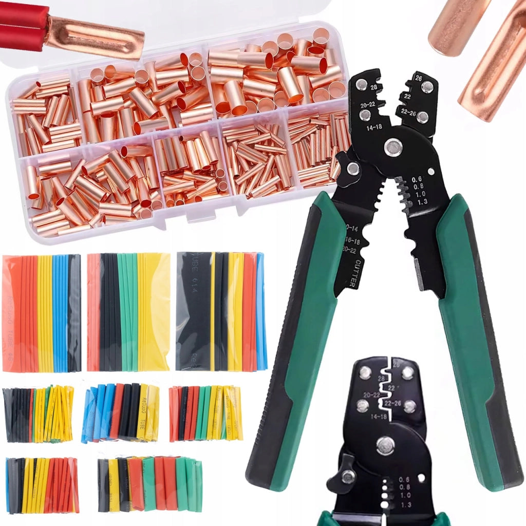 Zaciskatrice Professionale ElectroSet Pro 608 – Set con 250 Terminali in Rame GT + 328 Tubetti Termorestringenti | 0.5–6