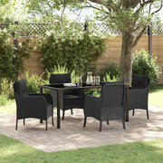 Set da Pranzo per Giardino con cuscino 5 pcs Nero polyrattan