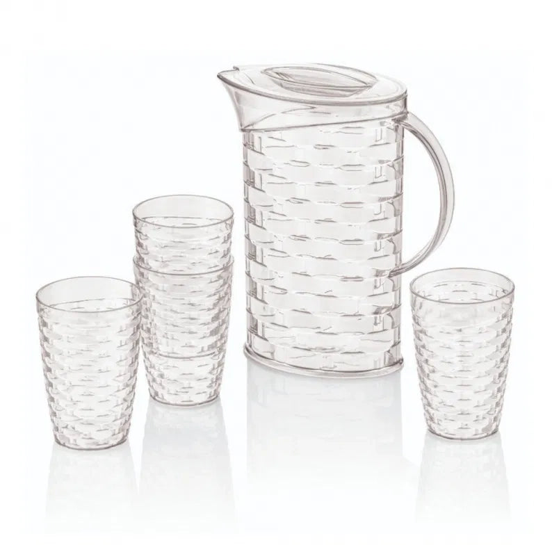 Caraffa 2L in plastica trasparente con 4 bicchieri 430 ml