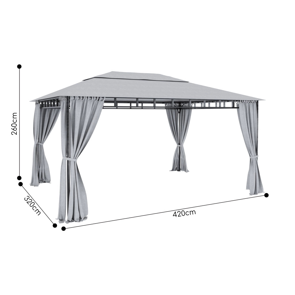 Gazebo Da Giardino 3 x 4 M Con Tende Laterali Richiudibili Struttura In Acciaio Robusto Copertura Impermeabile 180 g/m² Con 4 Teli Laterali Esterno Giardino Piscina Fiere Ombreggiante Privacy Grigio