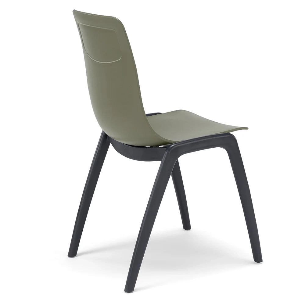 Set 4 sedie in tecnopolimero Dalia L colore Verde Oliva, 100% MADE IN ITALY, gambe Antracite, impilabile, design moderno ideale per sala da pranzo, cucina, soggiorno, ufficio, camera per bambini