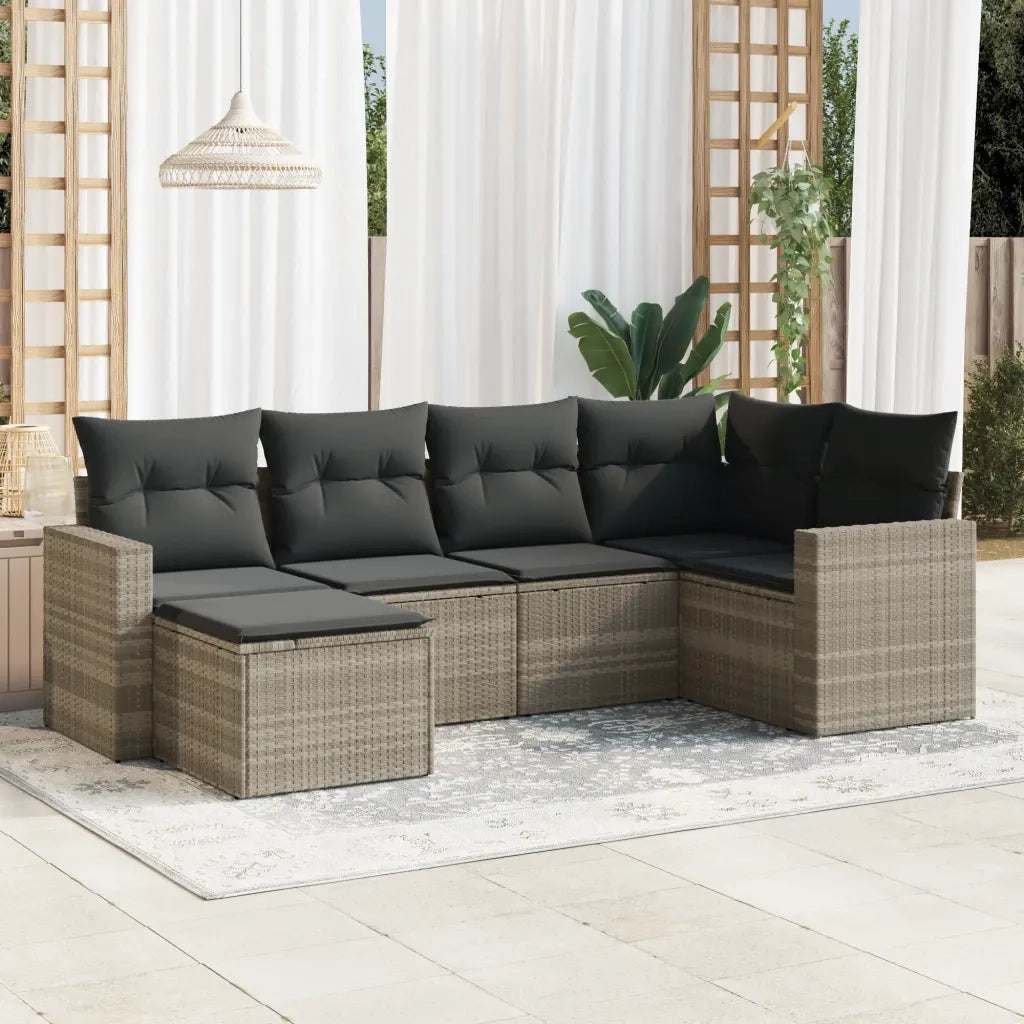 Set Divano da Giardino 6pz | Set Salotto da Giardino con Cuscini Grigio Chiaro Polyrattan