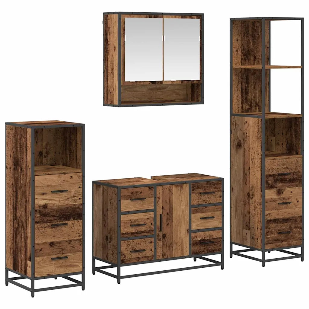 Set di mobili per il bagno con cassetto 4 pcs Legno vecchio 3402462