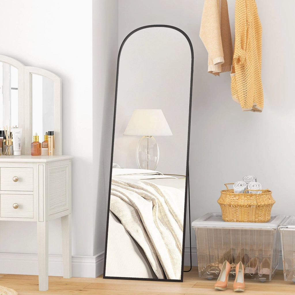 Specchio da Parete Moderno in Alluminio con Supporto ¨C Minimal ¨C Nero 50x161.5 cm