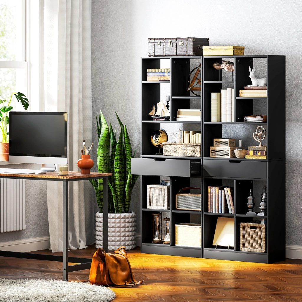 Libreria con cassetto e ripiani aperti ¨C Xylo ¨C Nero 60x26x158 cm