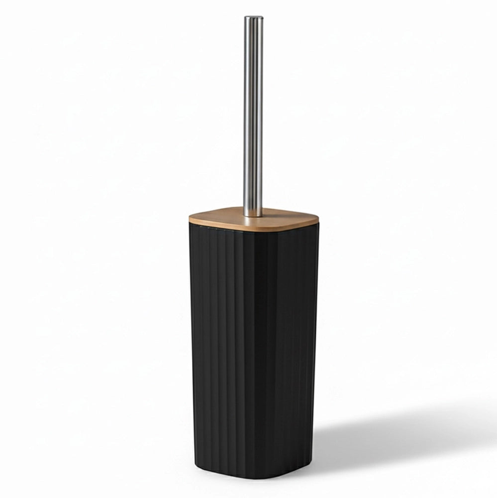 Set accessori bagno nero in plastica e bambù 5 pezzi – Show