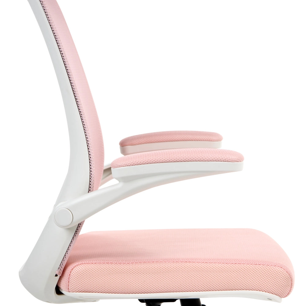 Sedia da ufficio con base girevole e braccioli regolabili in altezza con rete rosa pastello stile moderno