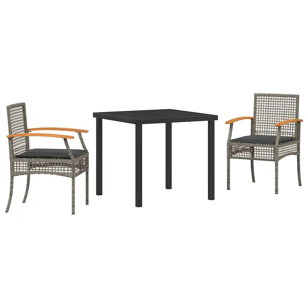 Set da Pranzo per Giardino 3 pcs Grigio polyrattan