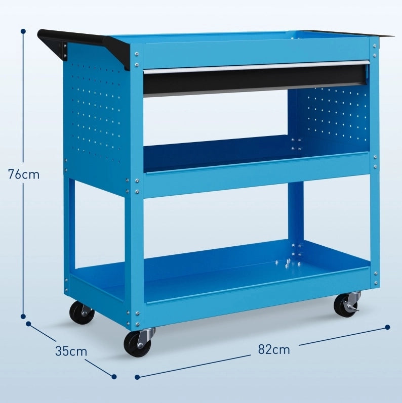 Carrello porta attrezzi in metallo blu a 3 livelli