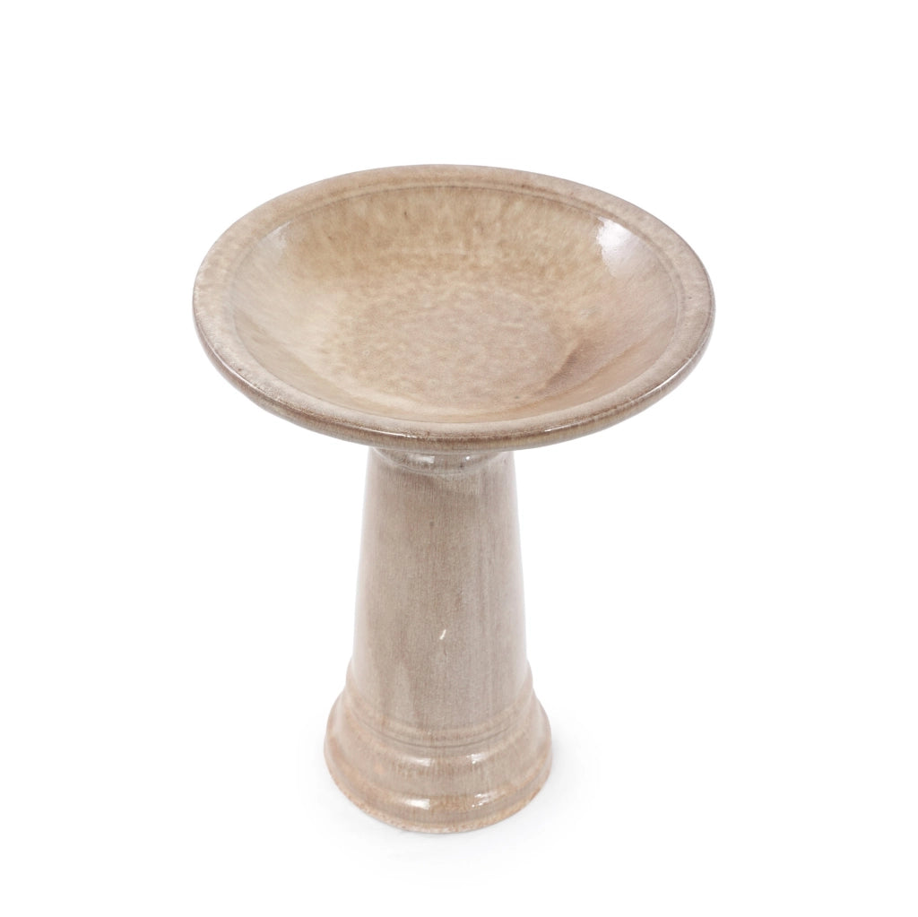 Fontana per uccelli in ceramica fatta a mano, Ø 31,5 cm, altezza 38 cm, beige antico lucido con smalto naturale a macchie