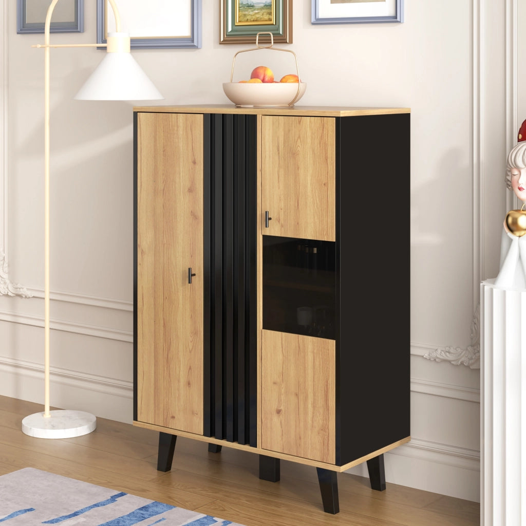 Mobile Credenza con Vetro e LED ¨C Xylo ¨C Nero e Legno