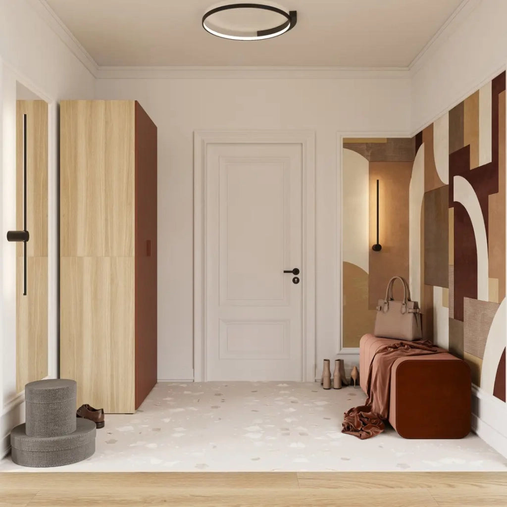 Armadio CALMIA terracotta e quercia chiara 90 cm con appendiabiti e scaffali