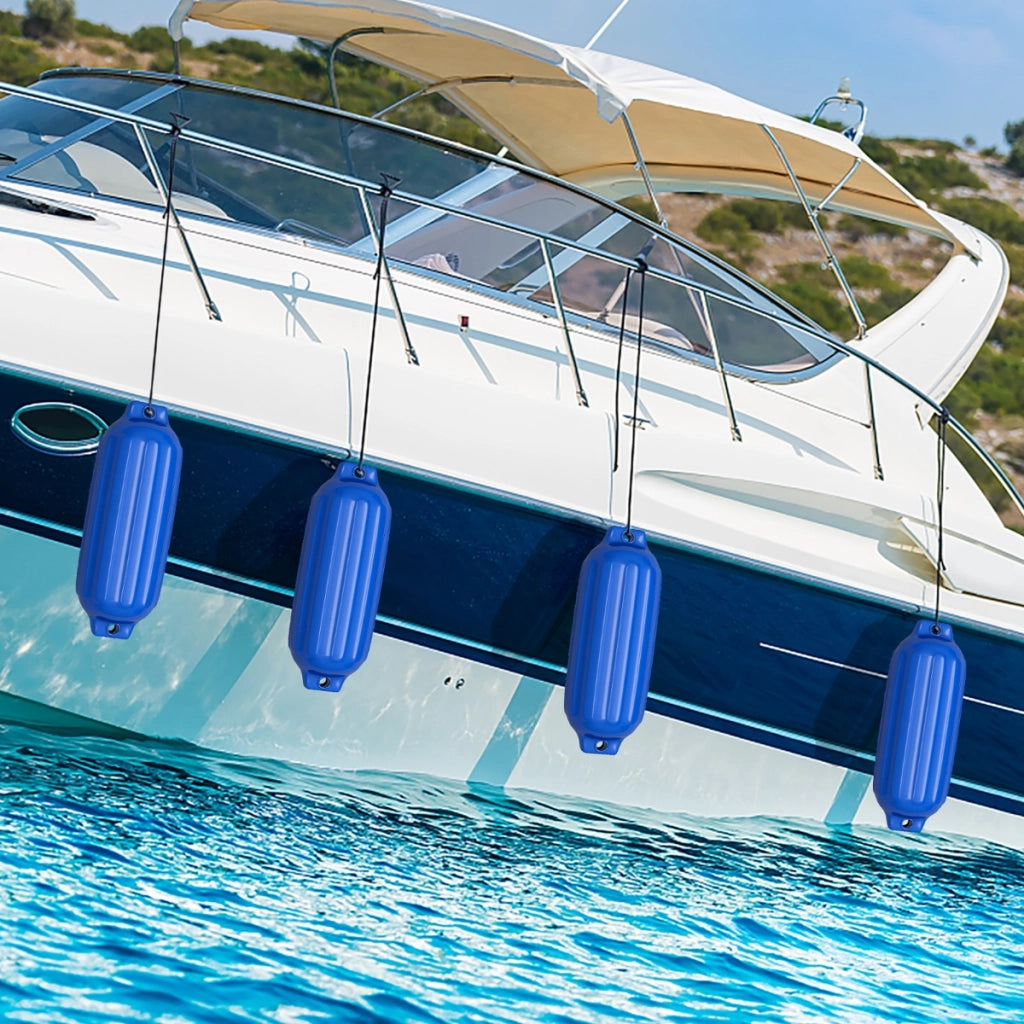 Parabordi barca gonfiabile per l¡¯attracco in PVC di 4 pezzi, Set di parabordi per barca a 2 anelli Blu