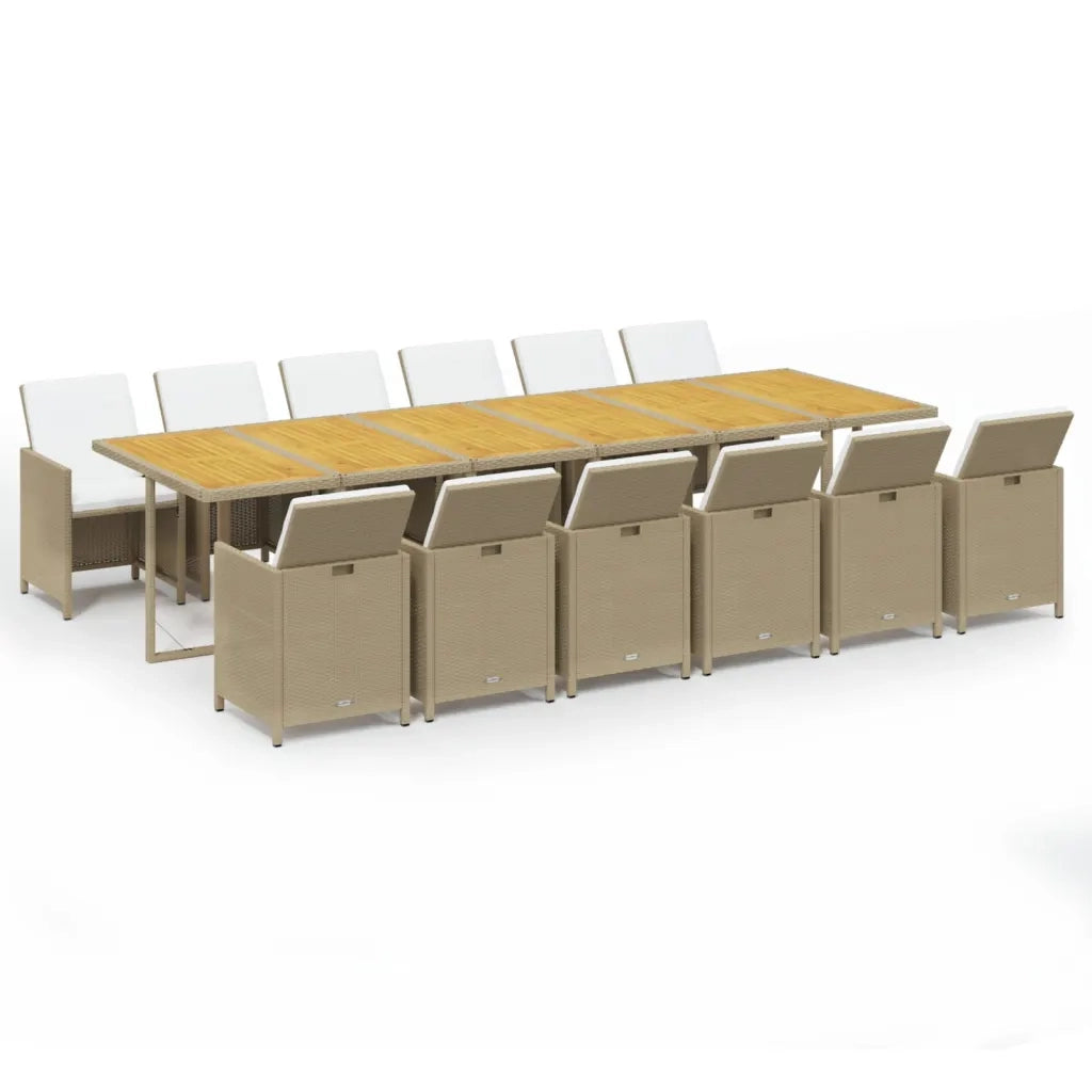 Set da Pranzo da Giardino 13 pz con Cuscini in Polyrattan Beige 3095635