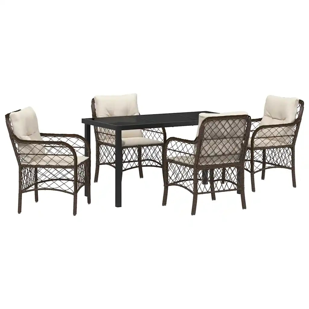 Set da Pranzo per Giardino con cuscino 5 pcs Marrone polyrattan
