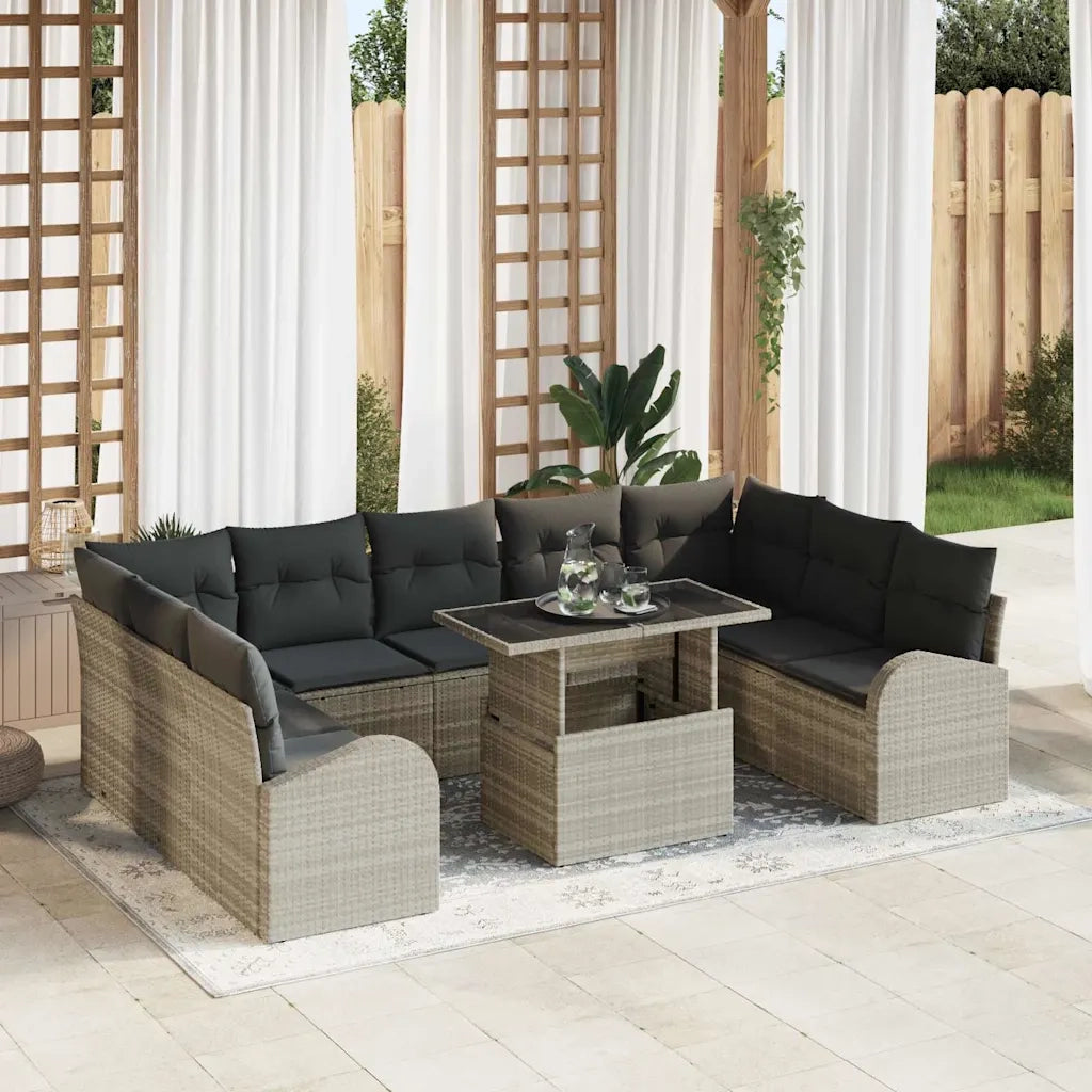 Set Divano da Giardino 10 pcs Grigio chiaro Poly Rattan 3357445