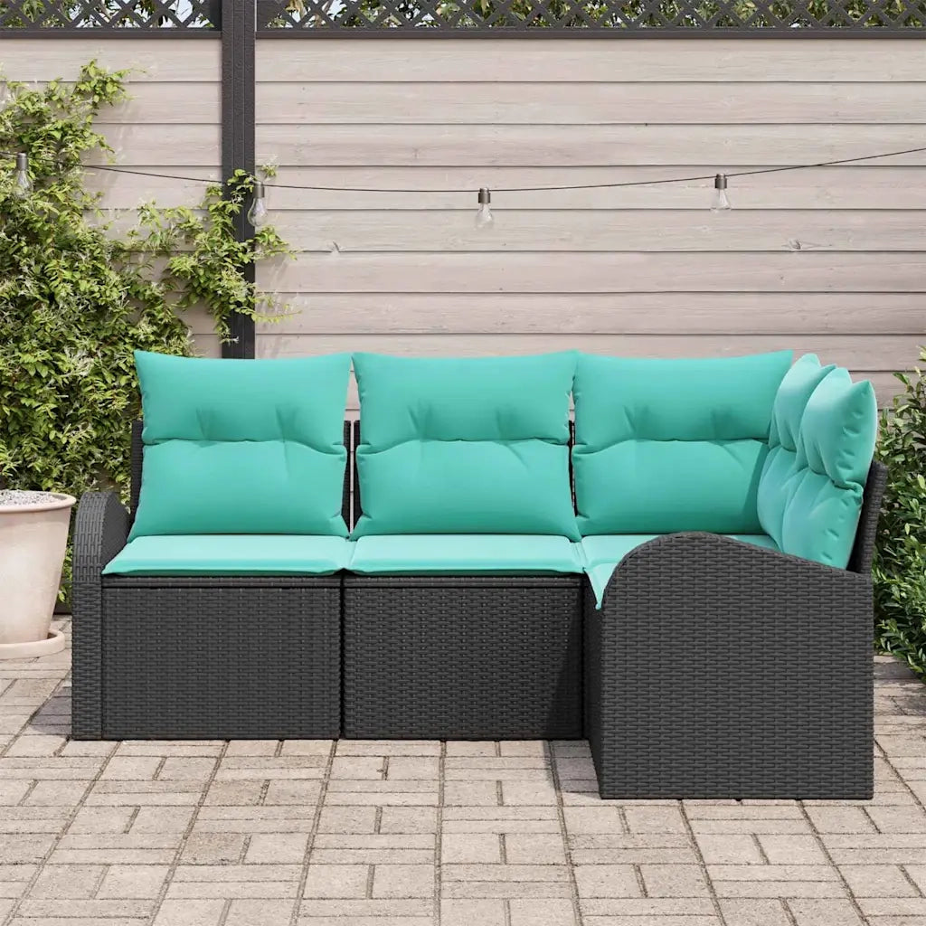Set Divano da Giardino 4 pcs Nero e Turchese polyrattan 3354695