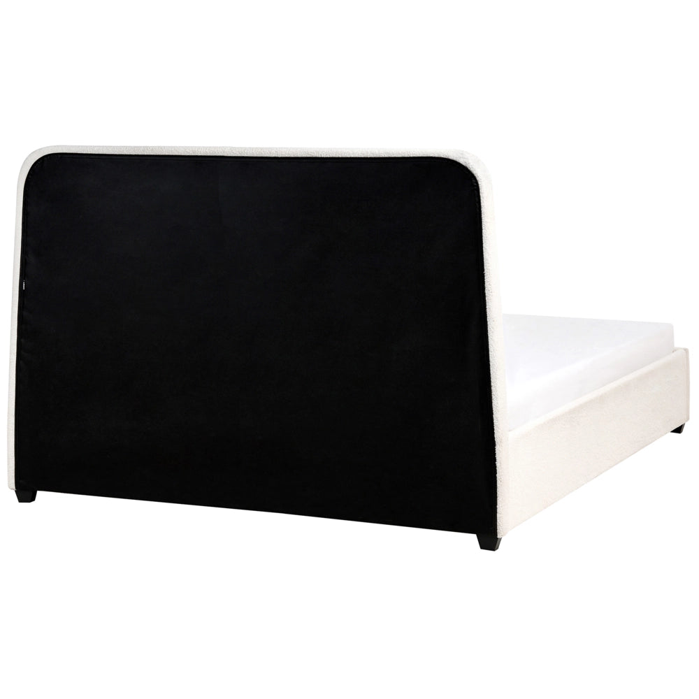 Letto imbottito in bouclé bianco sporco 180 x 200 cm Design scandinavo con morbidi cassetti sulla testiera