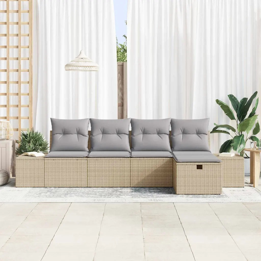 Set Divano da Giardino con cuscino 5 pcs Beige polyrattan 3359359