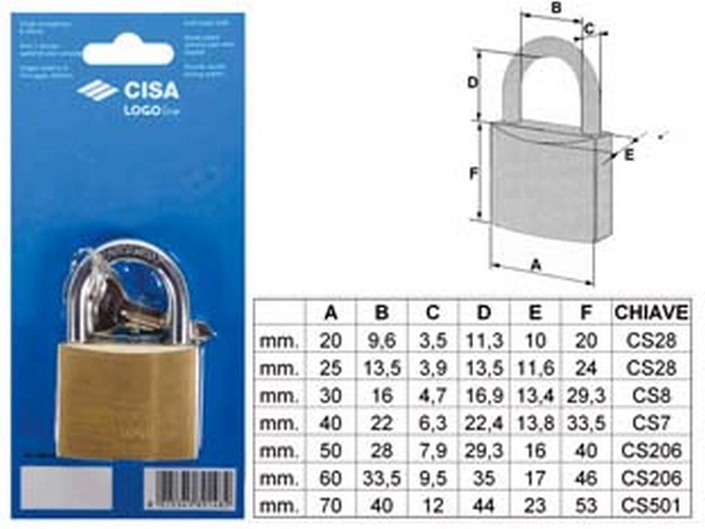 1blister lucchetto logo ottone arco normale in blister 21090 - mm.70 (art.21090700) cod:ferx.fer172349