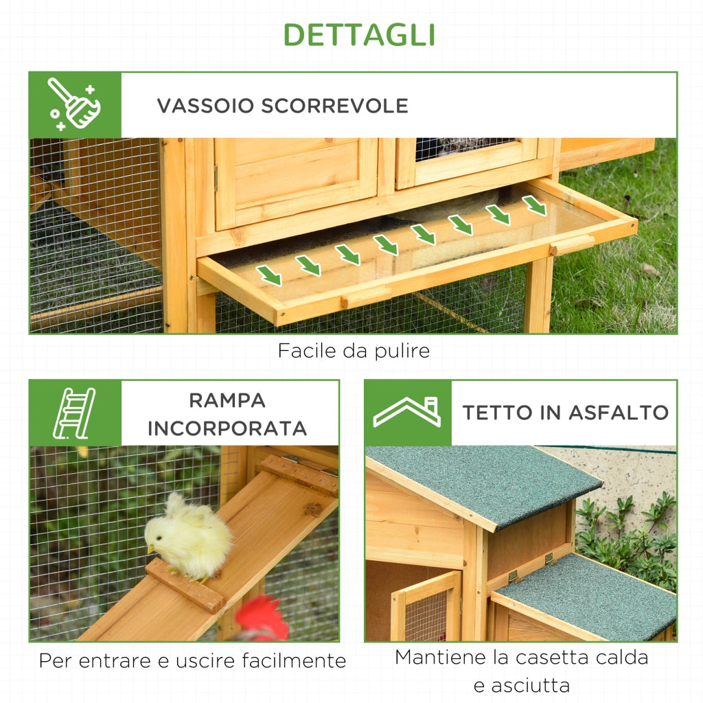Pollaio con Casetta e Area Aperta ¨C Minimal ¨C Legno Giallo 168x75x103cm