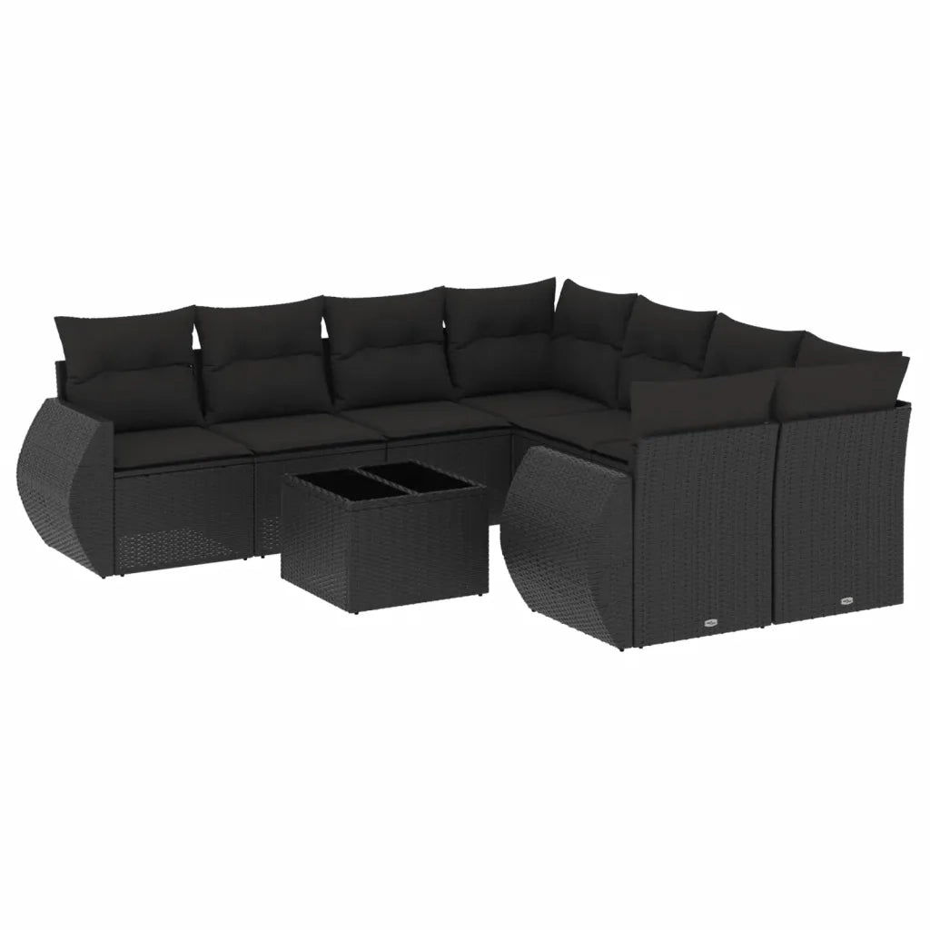 Set Divani da Giardino 9 pz con Cuscini Nero in Polyrattan