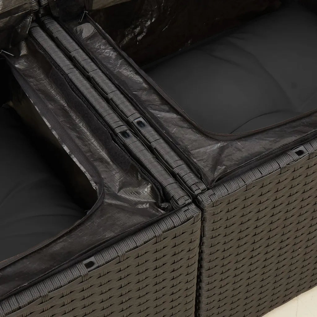 Divano da giardino con cuscini 2 posti nero in polyrattan 365989