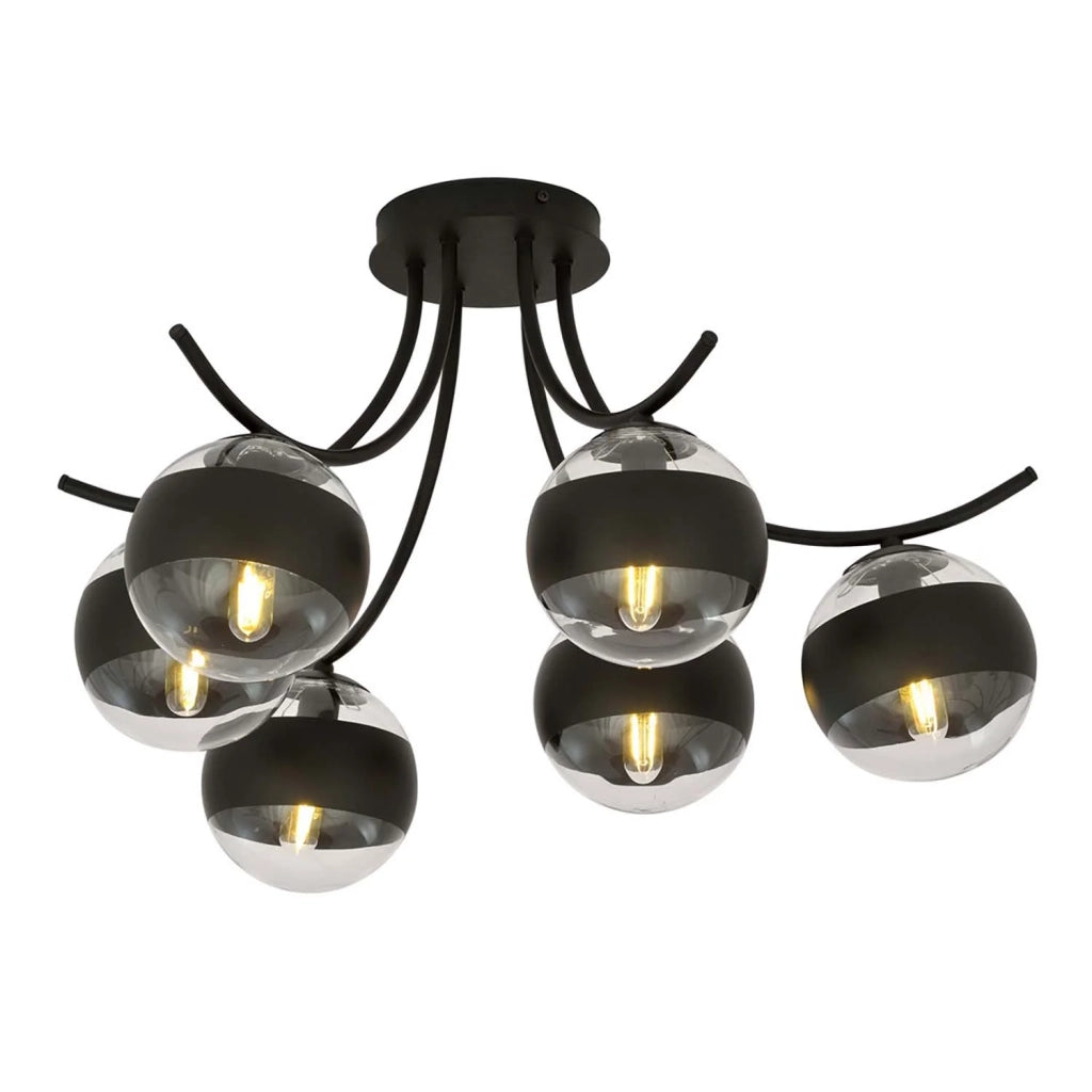 Plafoniera Moderna Coeo Acciaio Nero 6 Luci E14 Ip20