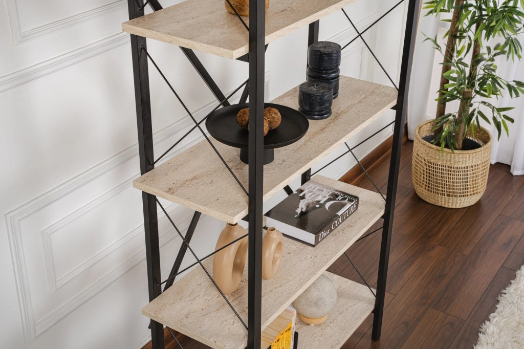 Libreria in legno "Elysian" - 90 x 33 x 180 cm - Travertino nero