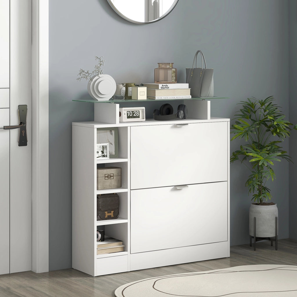Mobiletto per Scarpe con Cassetti e Ripiani Aggiustabili ¨C Minimal ¨C Bianco 89x25x92 cm