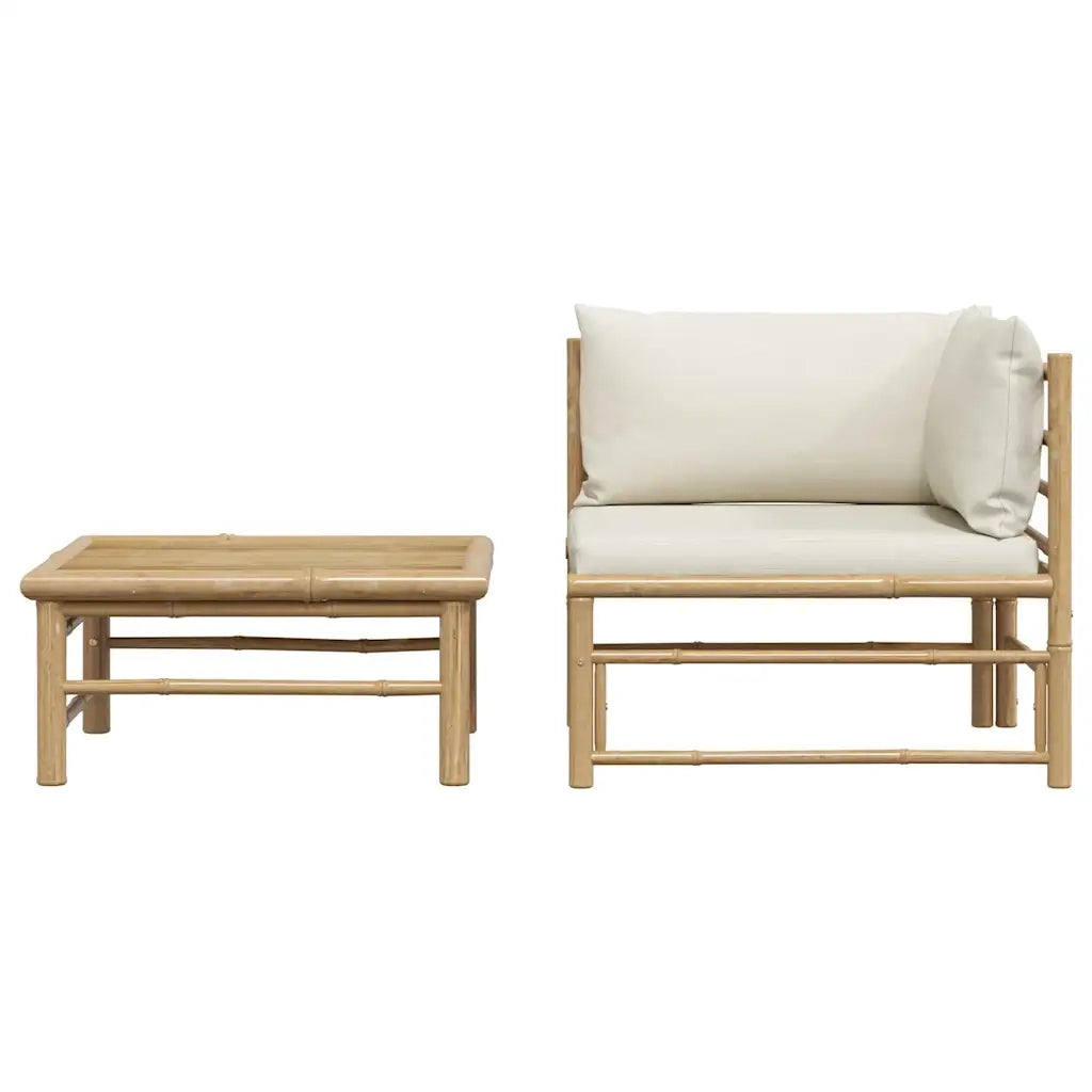 Set Divani da Giardino 2 pz con Cuscini Bianco Crema in Bambù 313144