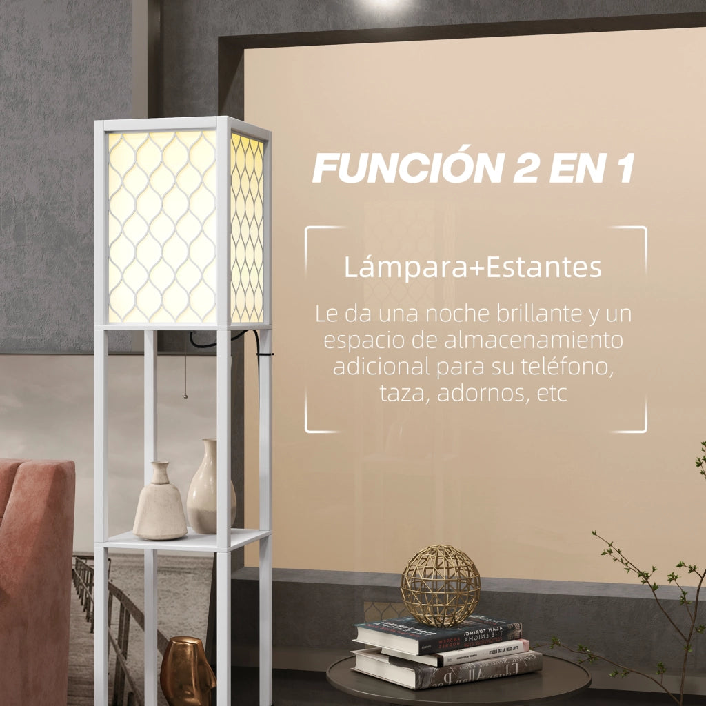 Lampada da Terra con Scaffale ¨C Minimal ¨C Bianco 26x26x156 cm