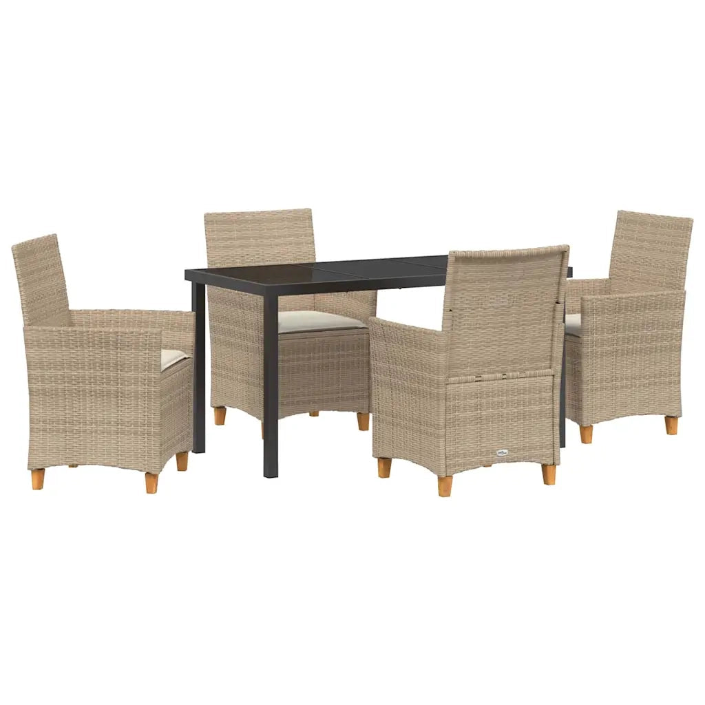 Set da Pranzo per Giardino 5 pcs Beige polyrattan