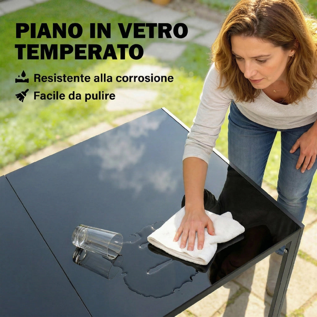 Set da Pranzo da Giardino 7 Pezzi, Tavolo e Sedie per 6 Persone, Nero