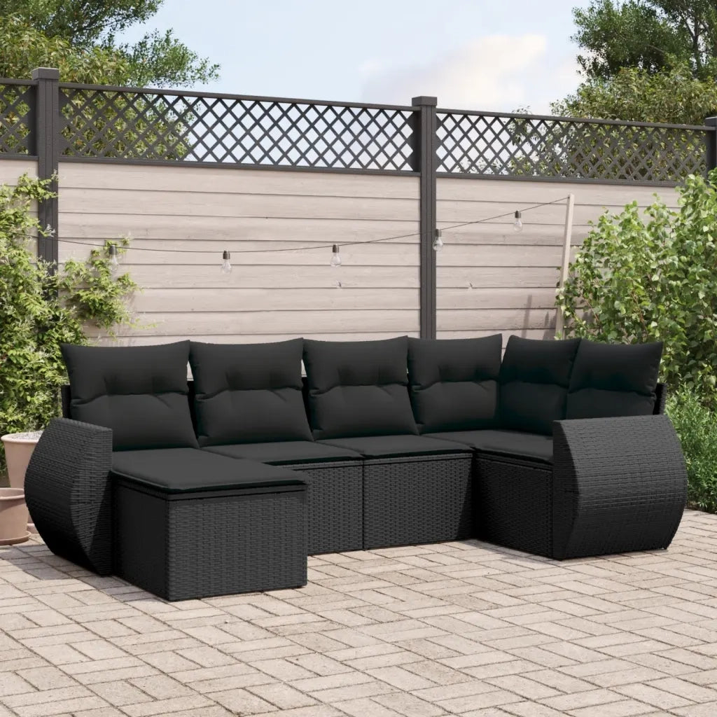 Set Divano da Giardino 6 pz con Cuscini Nero in Polyrattan 3221654