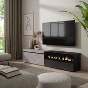 Mobile TV, 200x35x45cm, soggiorno, Per TV fino a 80", Camino elettrico, grigio cemento RF2247